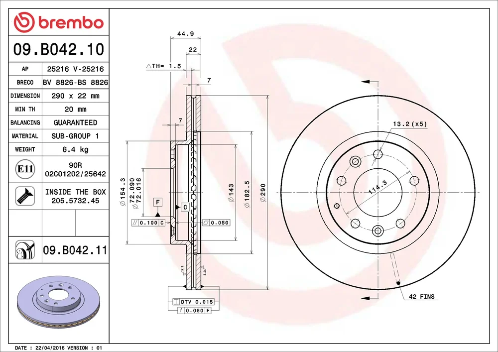 Brzdový kotouč BREMBO 09.B042.11