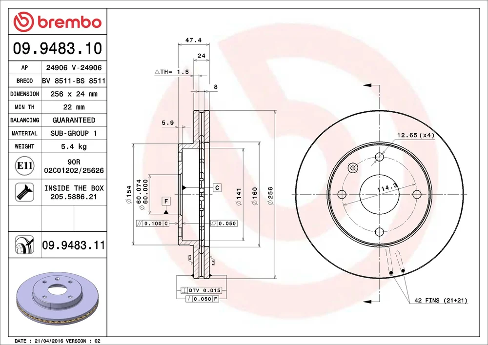 Brzdový kotouč BREMBO 09.9483.11