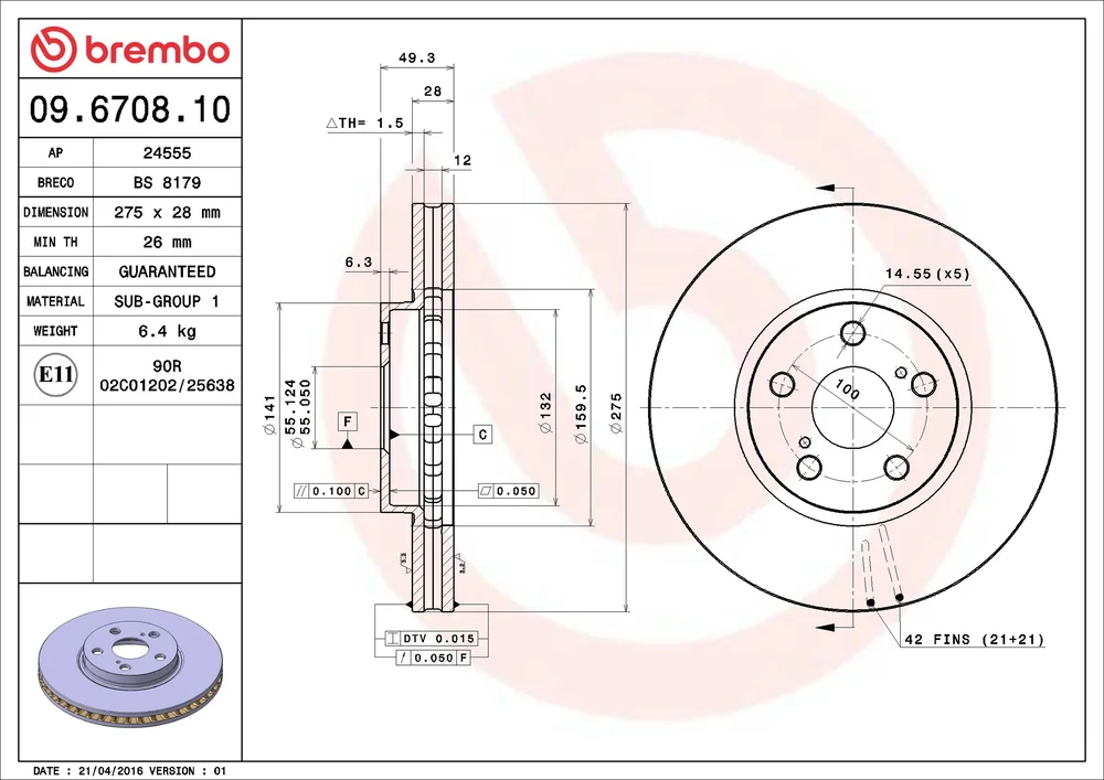 Brzdový kotouč BREMBO 09.6708.10