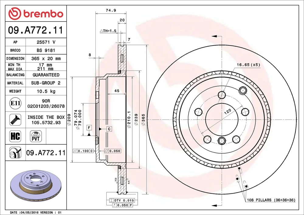 Brzdový kotouč BREMBO 09.A772.11
