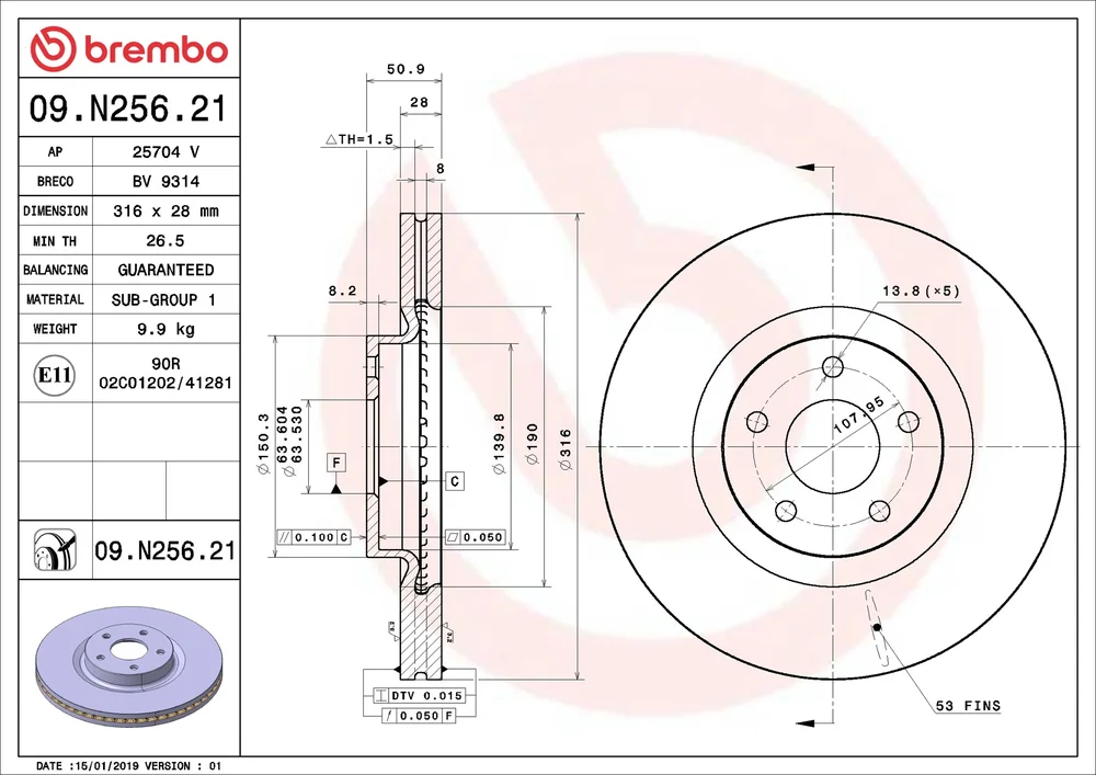Brzdový kotouč BREMBO 09.N256.21