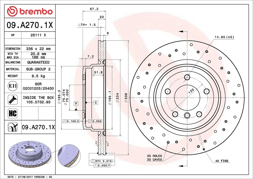 Brzdový kotouč BREMBO 09.A270.1X