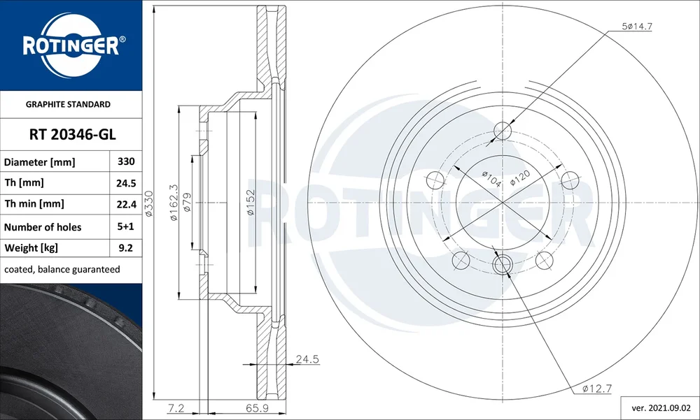Brzdový kotouč ROTINGER RT20346-GL