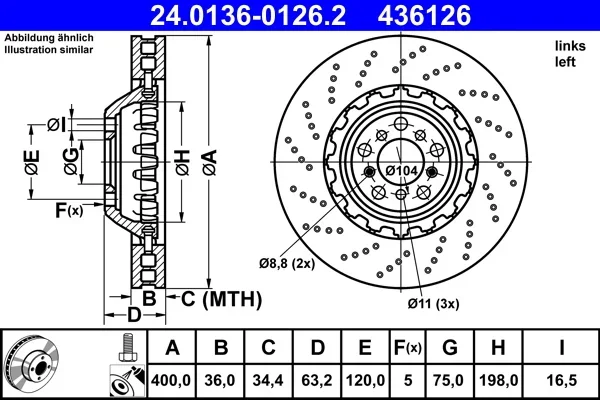 Brzdový kotouč ATE 24.0136-0126.2 – OE 34112284101