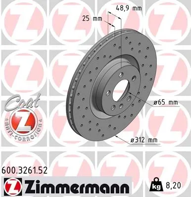 Brzdový kotouč ZIMMERMANN 600.3261.52 – OE 2Q0615301N