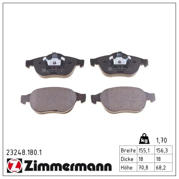 Sada brzdových destiček, kotoučová brzda ZIMMERMANN 23248.180.1