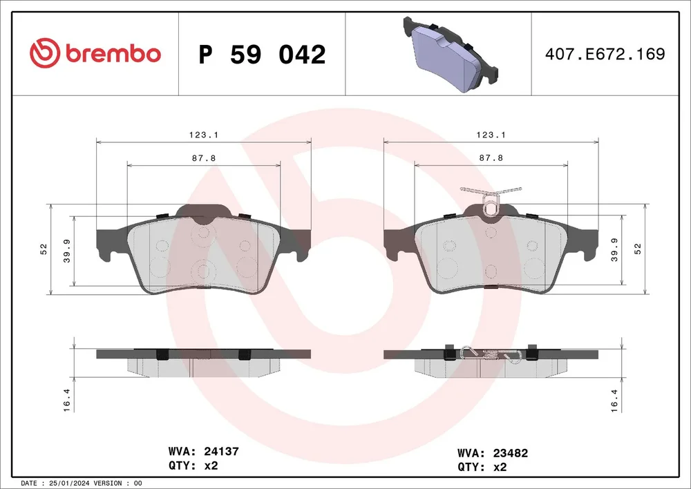 BRE P59 042 Brzdové destičky brembo P59 042