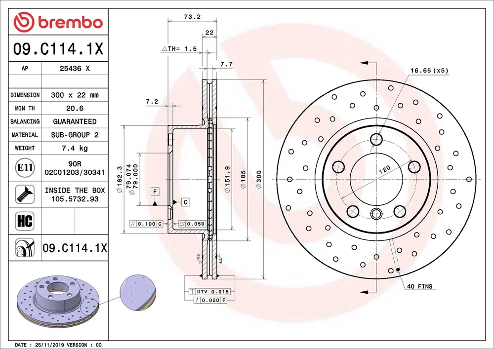 Brzdový kotouč BREMBO 09.C114.1X