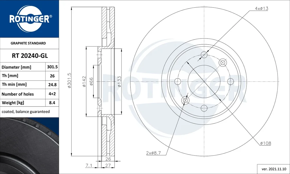 Brzdový kotouč ROTINGER RT20240-GL