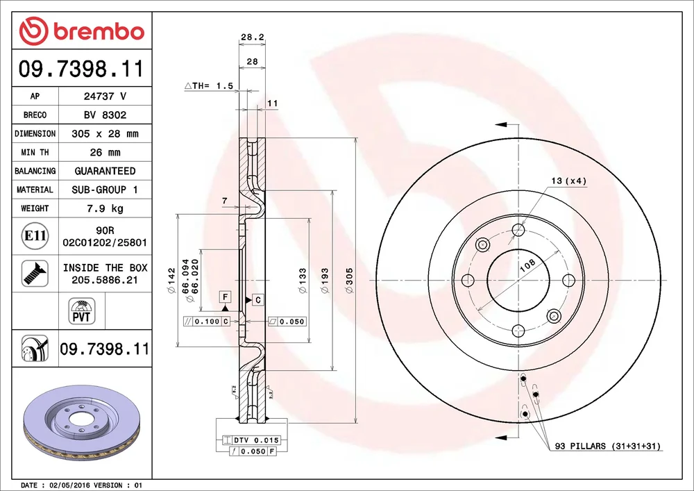 Brzdový kotouč BREMBO 09.7398.11
