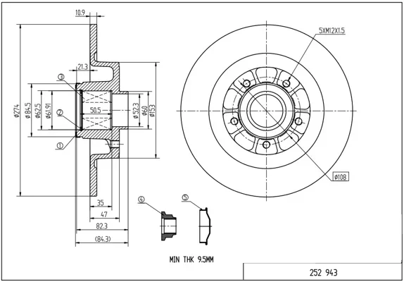BRZD.KOTOUČ/T/LAGUNA 01- /+LOŽISKO/ HART 252943