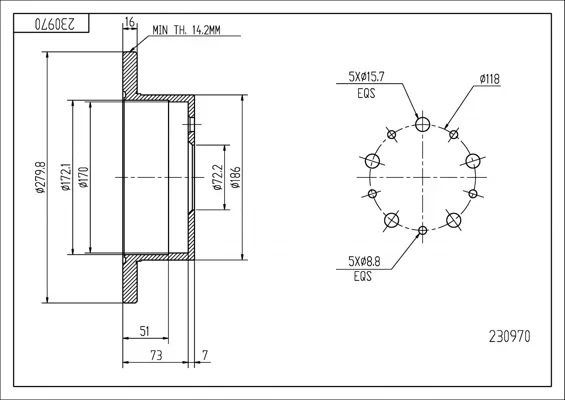 BRZ.KOTOUČ /Z/ DUCATO 06- 280/16/14,2-72 HART 230970