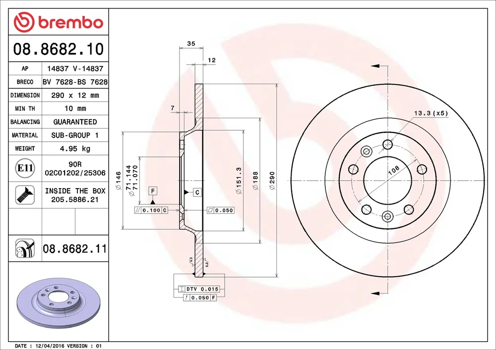 Brzdový kotouč BREMBO 08.8682.10
