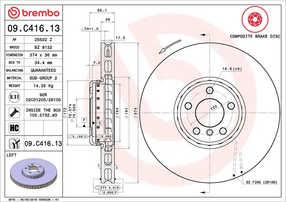 Brzdový kotouč BREMBO 09.C416.13