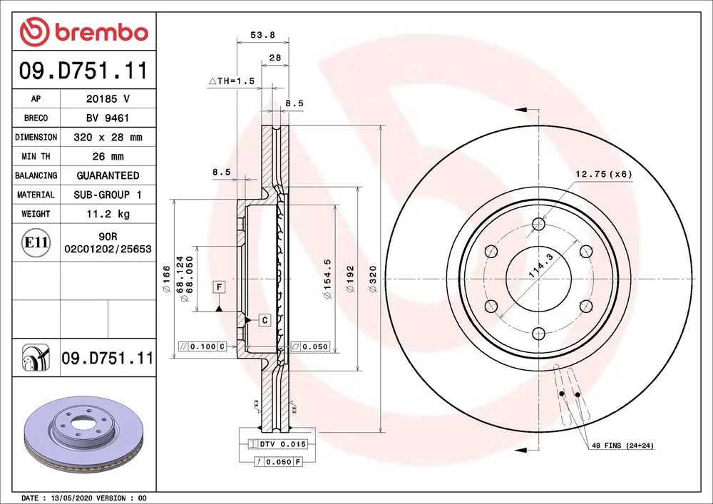 Brzdový kotouč BREMBO 09.D751.11