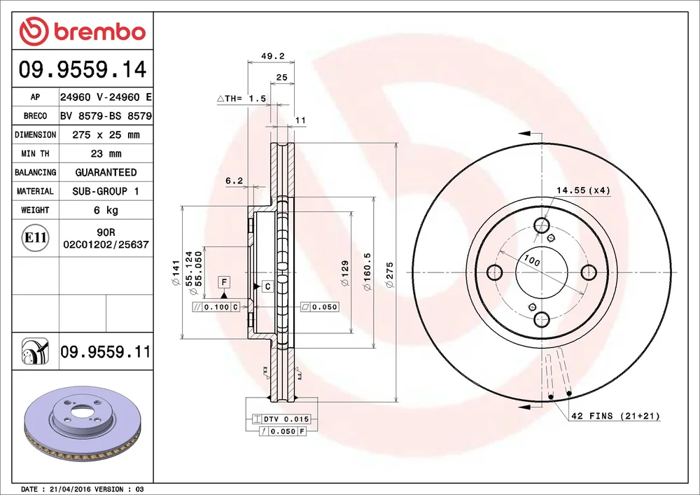 Brzdový kotouč BREMBO 09.9559.11