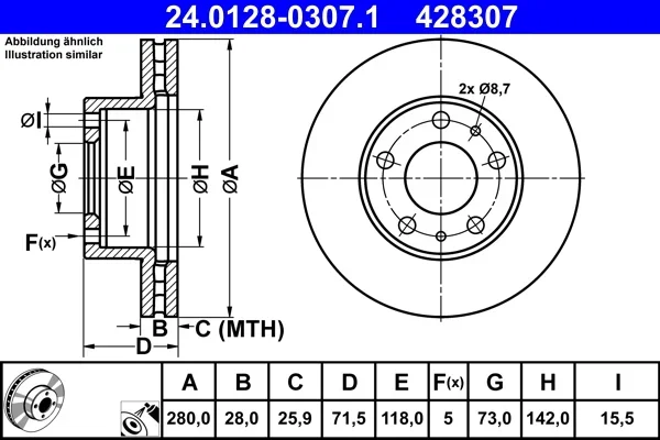 Brzdový kotouč ATE 24.0128-0307.1