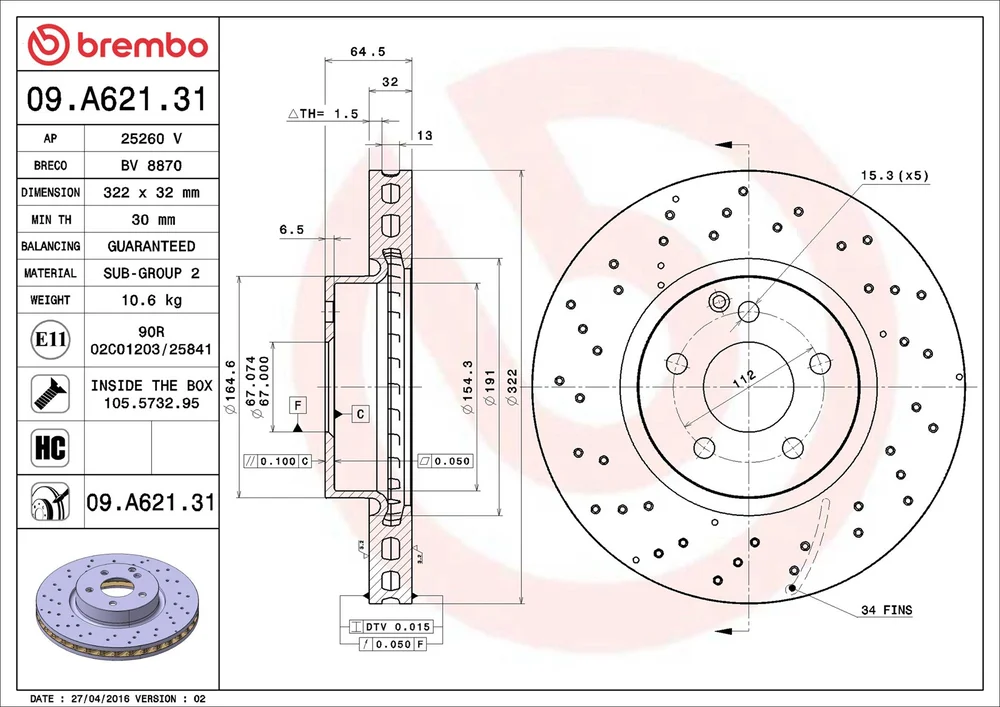 Brzdový kotouč BREMBO 09.A621.31