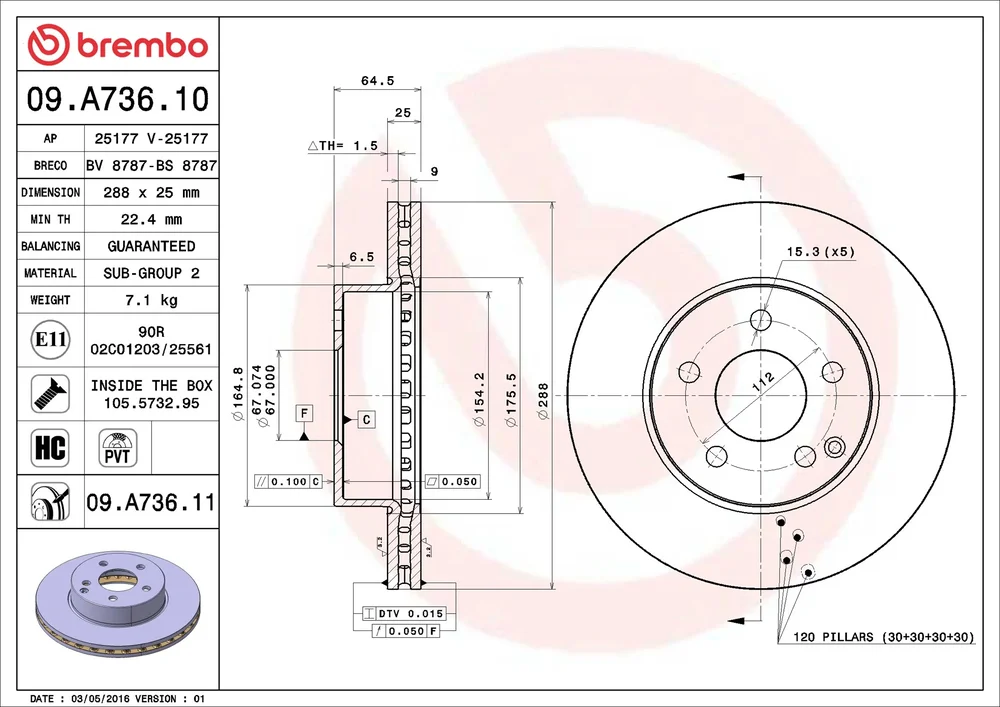 Brzdový kotouč BREMBO 09.A736.11