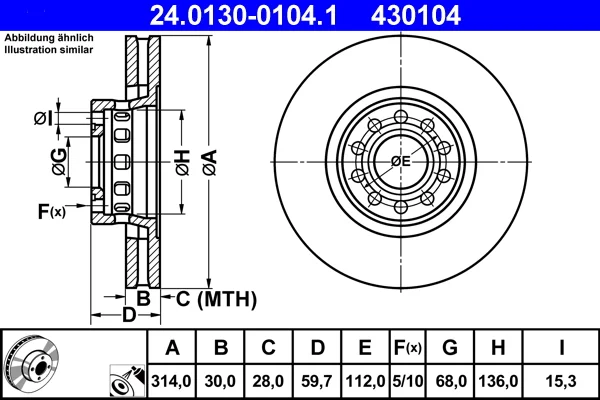 Brzdový kotouč ATE 24.0130-0104.1 – OE 441615301AA