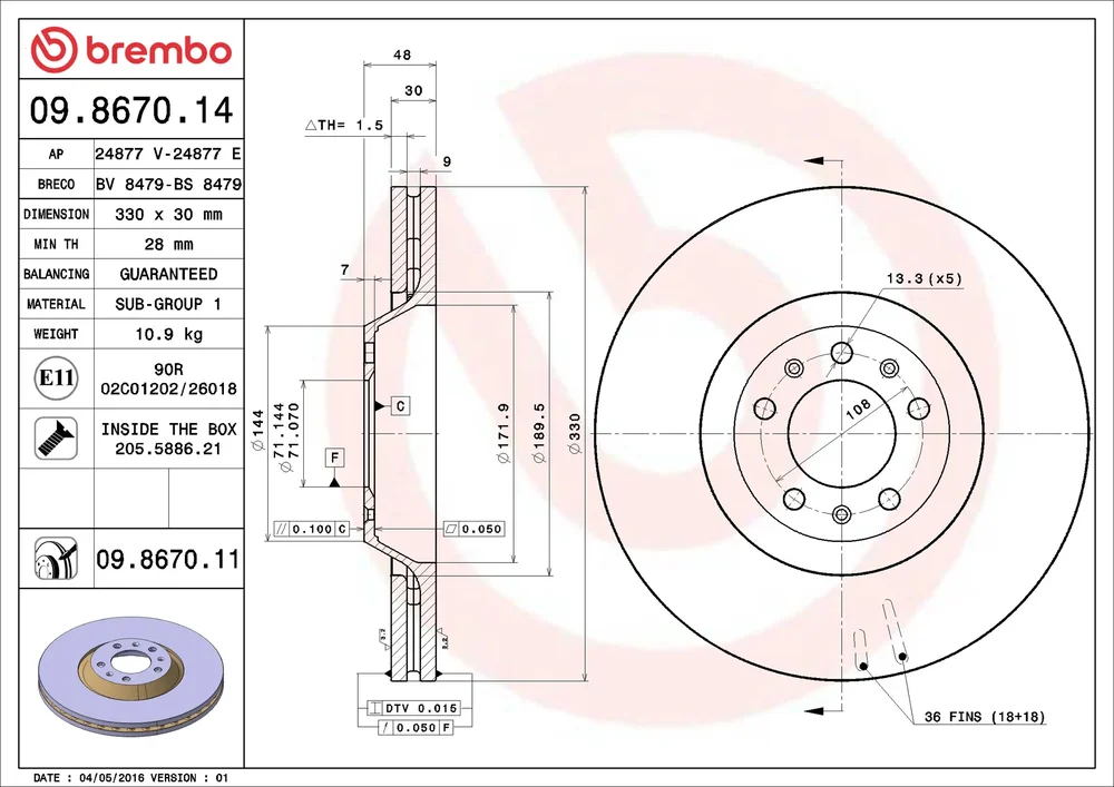 Brzdový kotouč BREMBO 09.8670.11