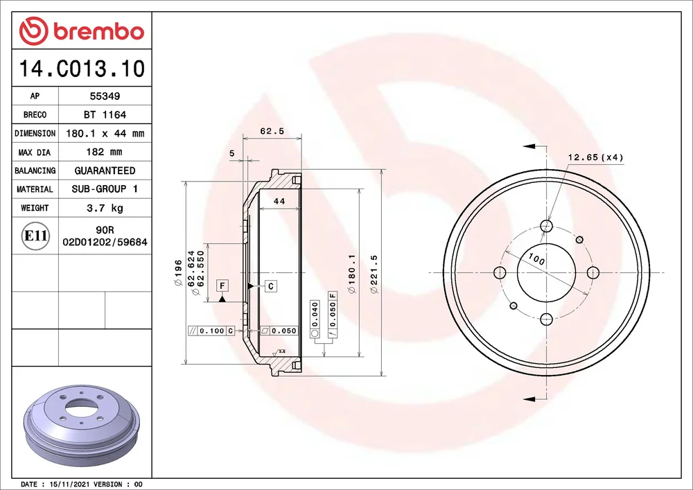 Brzdový buben BREMBO 14.C013.10