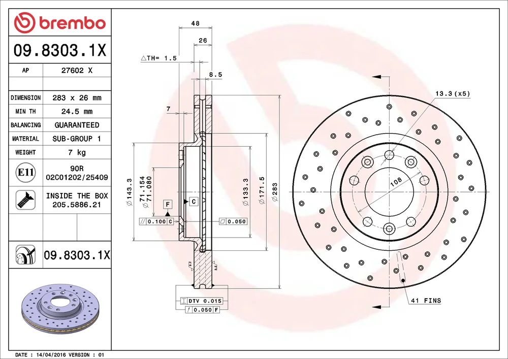 Brzdový kotouč BREMBO 09.8303.1X
