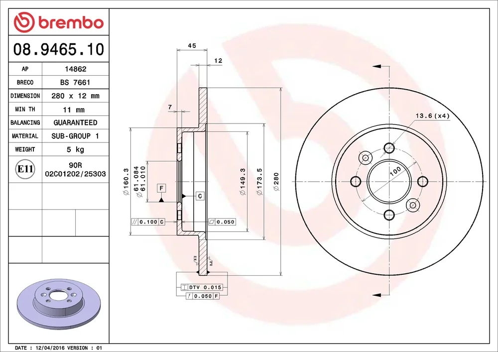 Brzdový kotouč BREMBO 08.9465.10