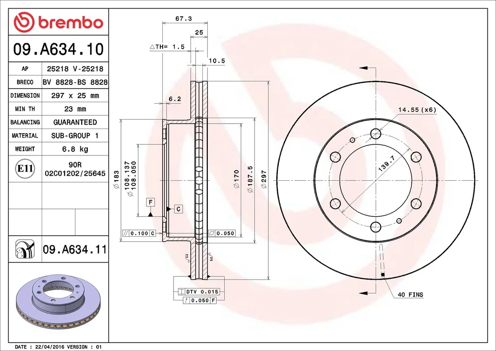 Brzdový kotouč BREMBO 09.A634.11
