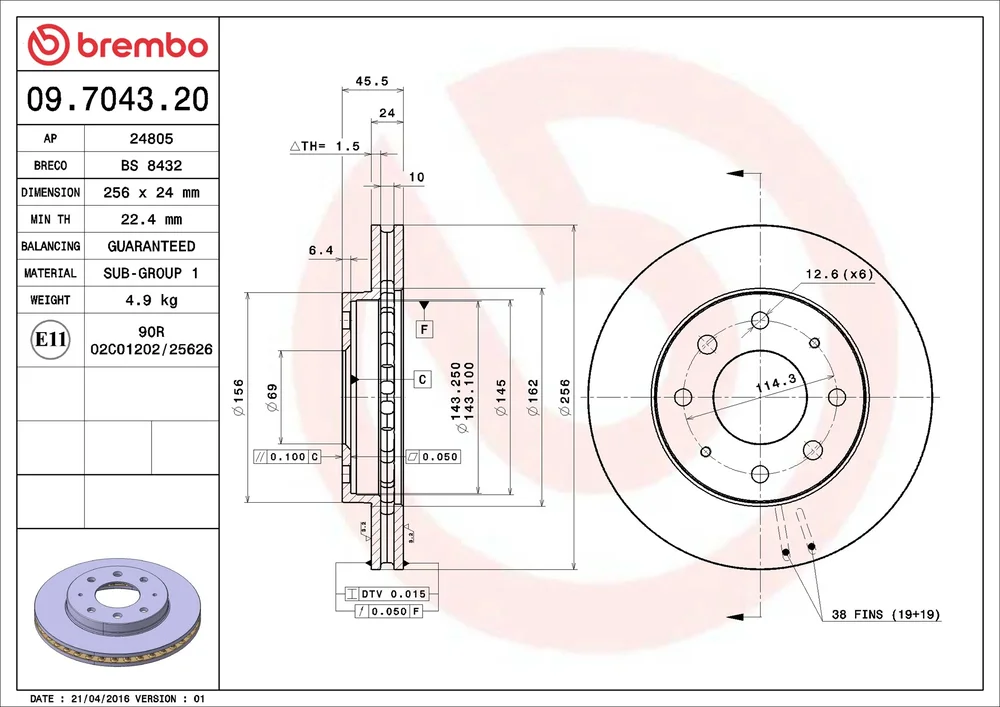 Brzdový kotouč BREMBO 09.7043.20