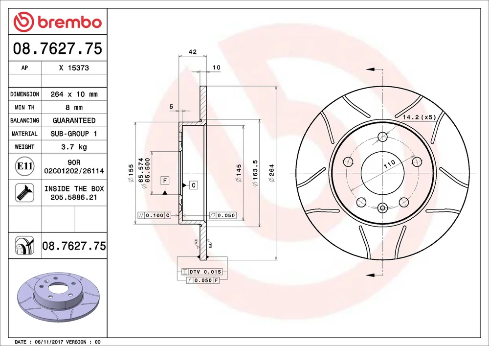 Brzdový kotouč BREMBO 08.7627.75