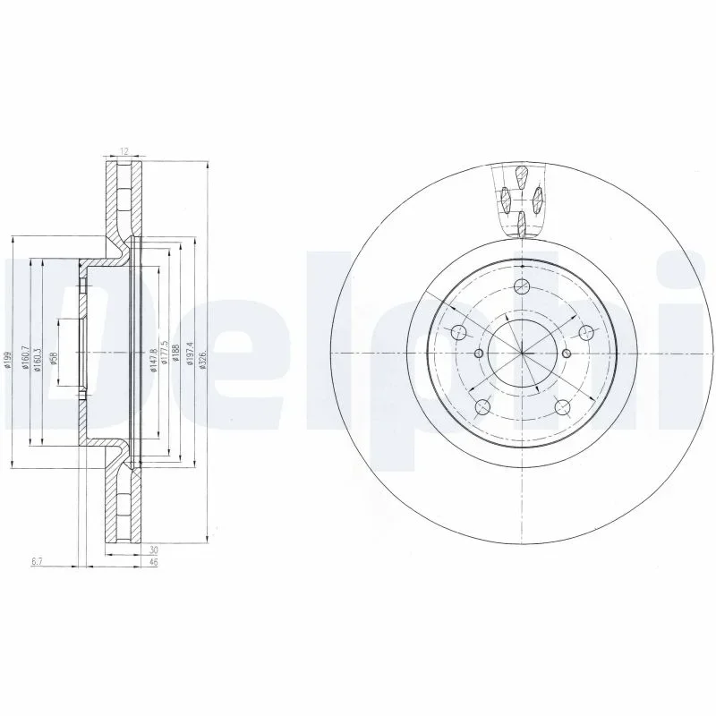 Brzdový kotouč DELPHI BG9055 – OE 26300-FE070