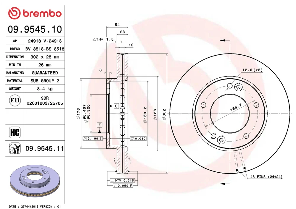 Brzdový kotouč BREMBO 09.9545.10