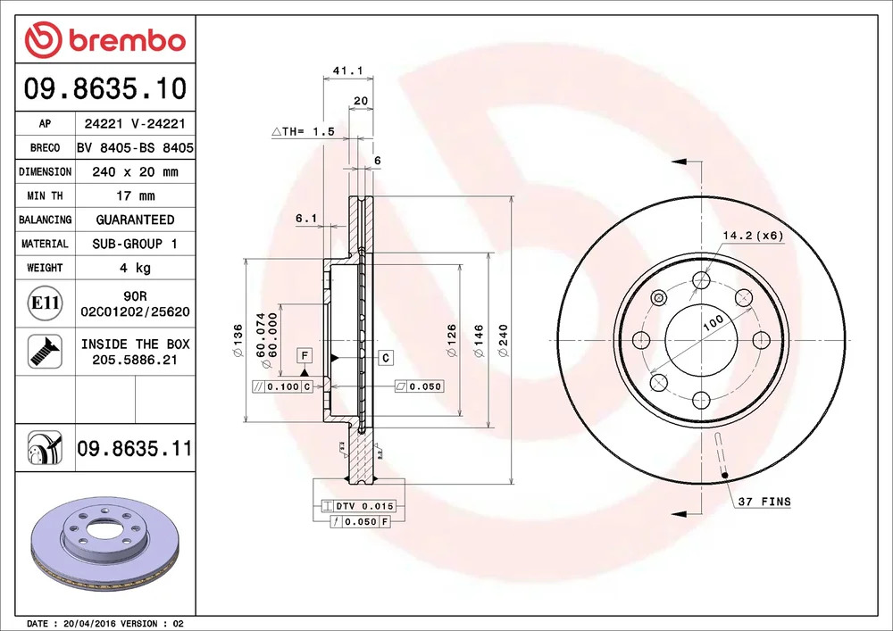 Brzdový kotouč BREMBO 09.8635.10
