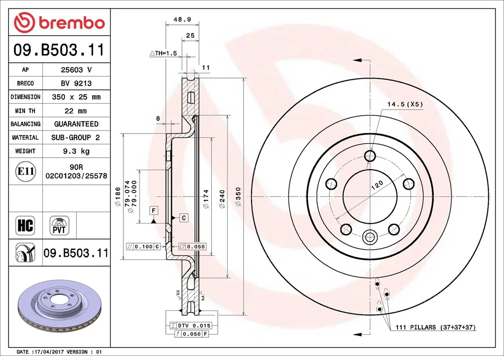 Brzdový kotouč BREMBO 09.B503.11
