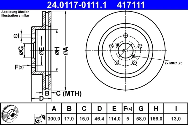 Brzdový kotouč ATE 24.0117-0111.1 – OE 26700AL010