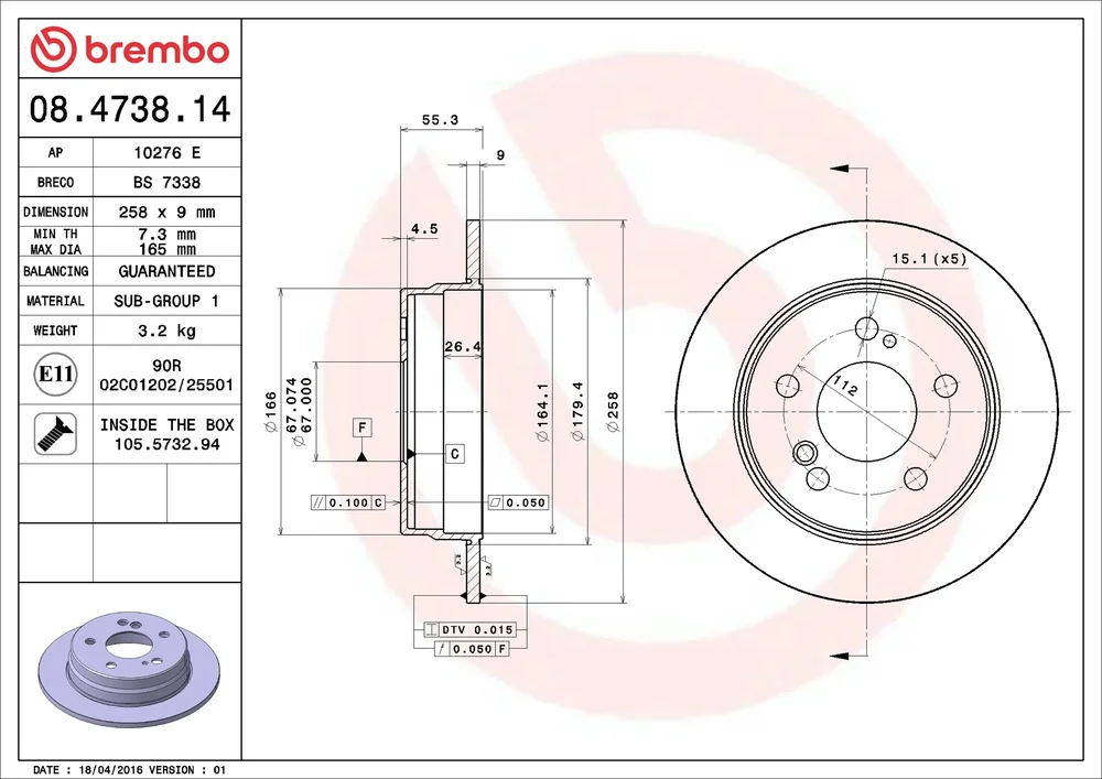 Brzdový kotouč BREMBO 08.4738.14