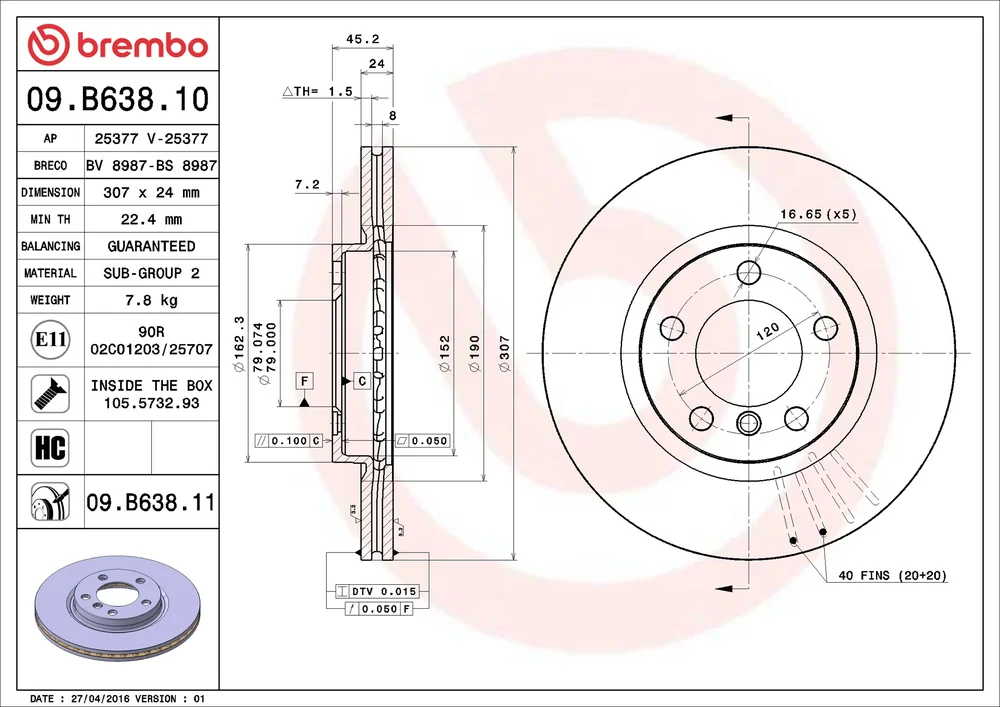 Brzdový kotouč BREMBO 09.B638.11