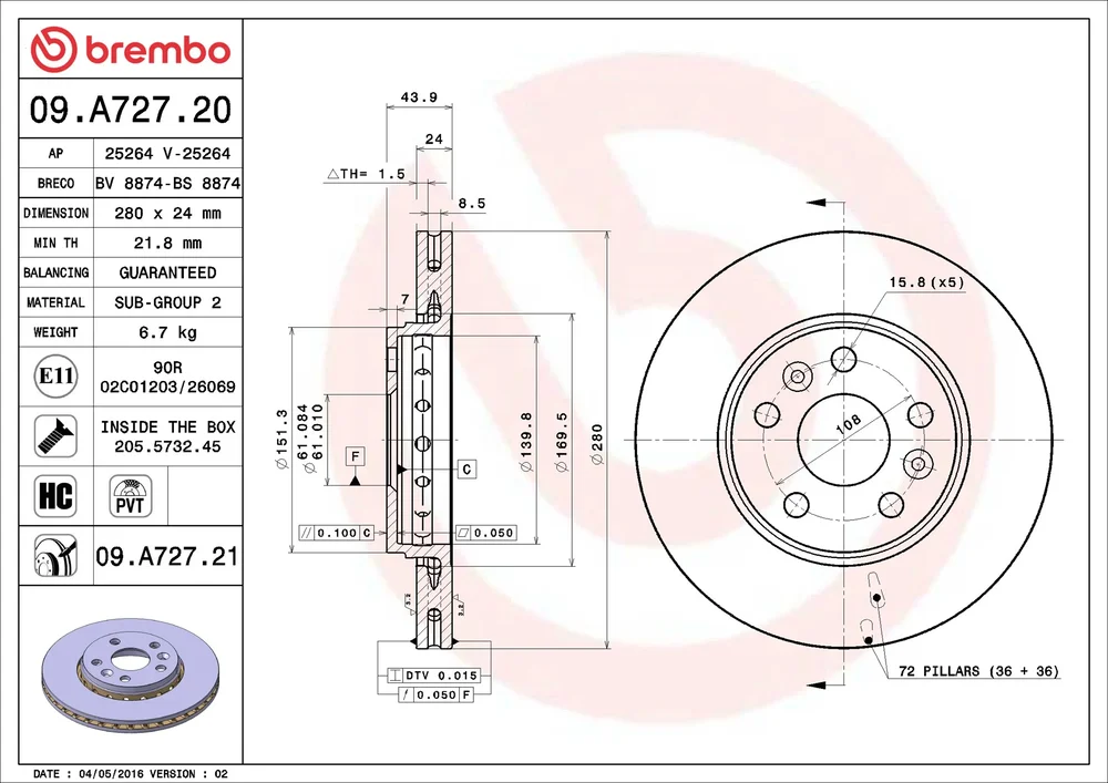 Brzdový kotouč BREMBO 09.A727.21