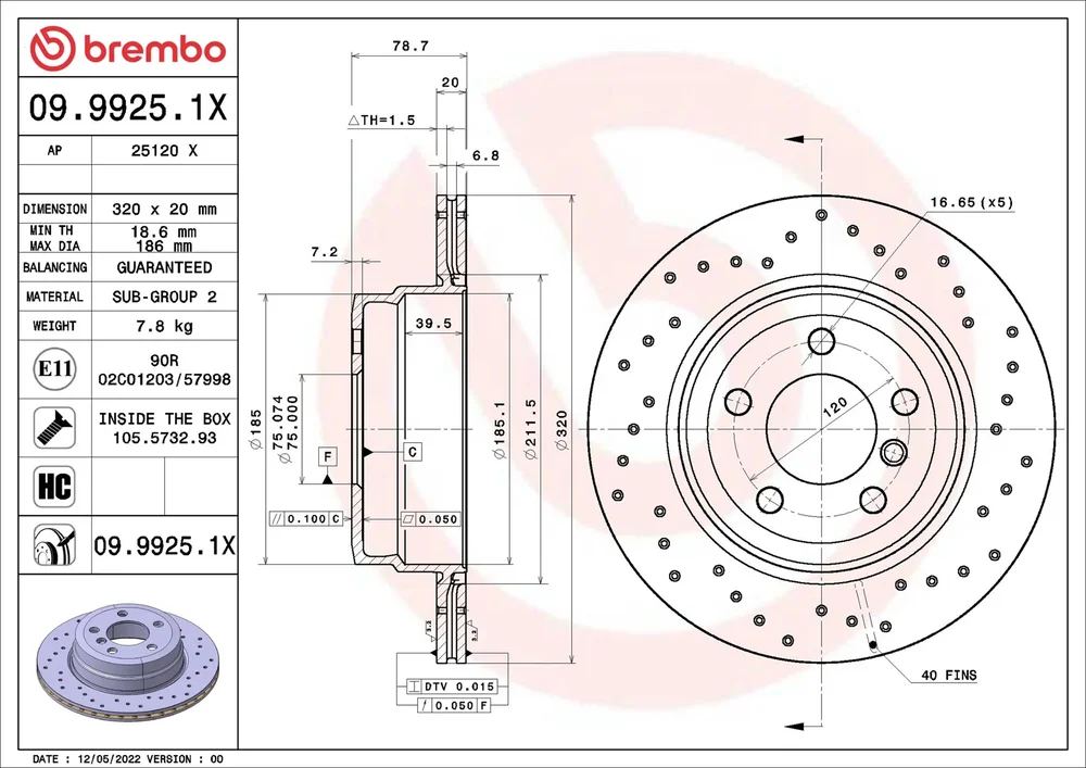 Brzdový kotouč BREMBO 09.9925.1X