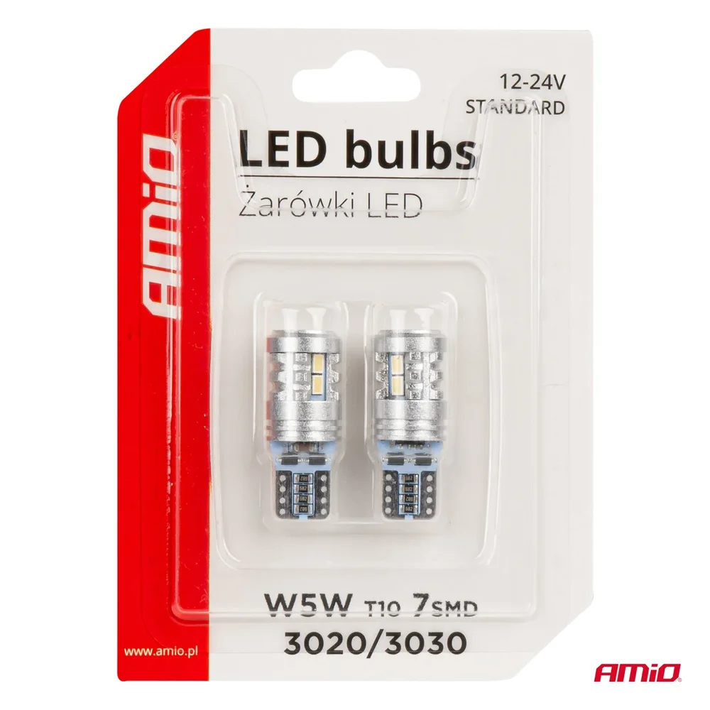 LED STANDARD BULBS T10 W5W 6x3020 + 1x3030 SMD White 12V/24V AMiO-03718 - Obrázek 5