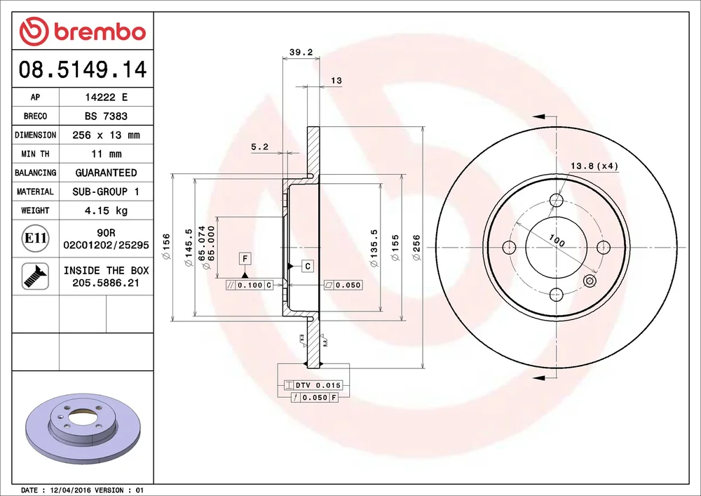 Brzdový kotouč BREMBO 08.5149.14