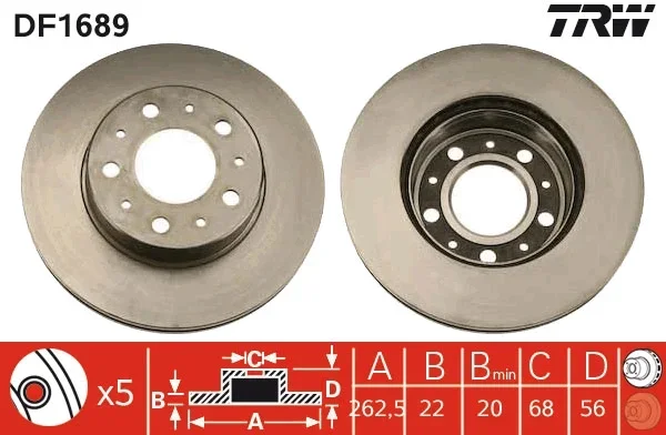 Brzdový kotouč TRW DF1689 – OE 13599063