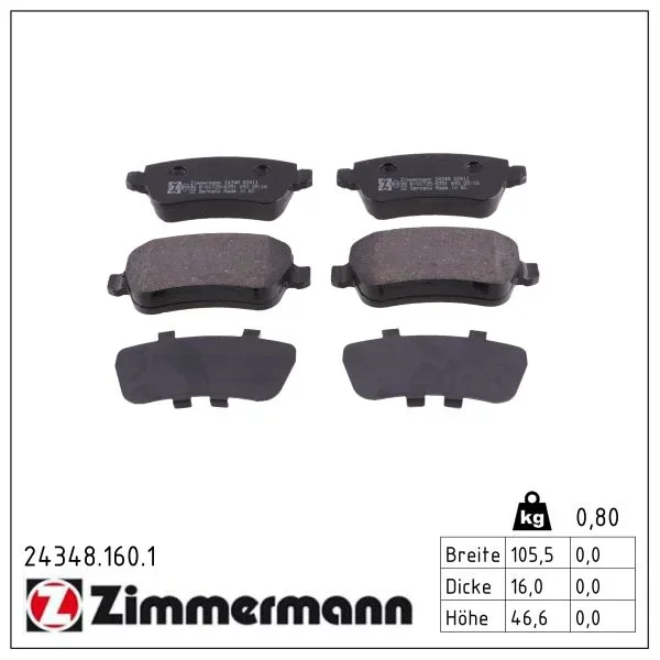 Sada brzdových destiček, kotoučová brzda ZIMMERMANN 24348.160.1