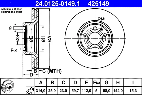 Brzdový kotouč ATE 24.0125-0149.1 – OE 4F0615301D