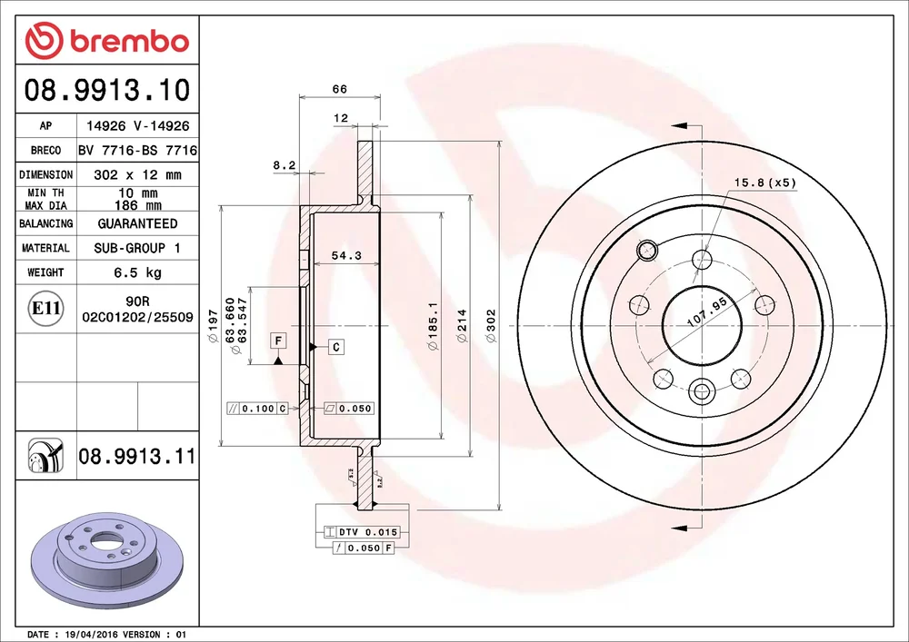 Brzdový kotouč BREMBO 08.9913.11 – OE LR001018