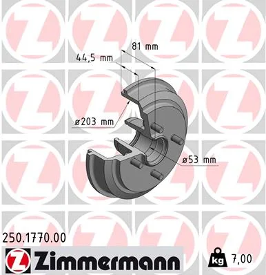 Brzdový buben ZIMMERMANN 250.1770.00