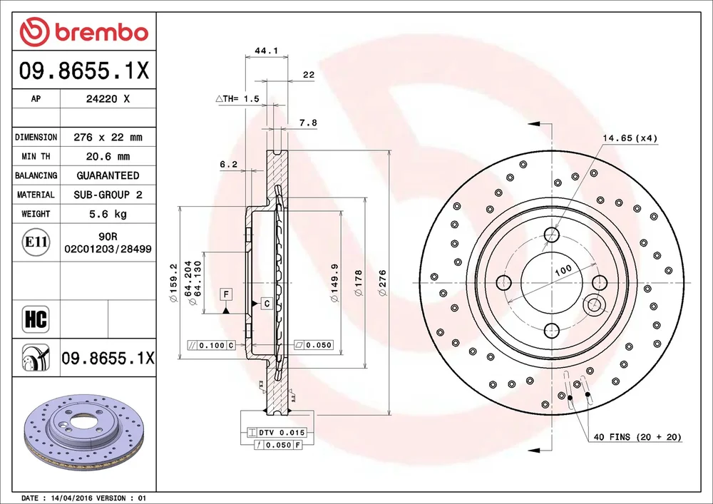 Brzdový kotouč BREMBO 09.8655.1X – OE 34111502891
