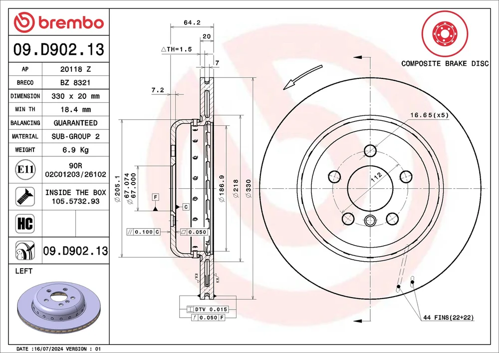 Brzdový kotouč BREMBO 09.D902.13