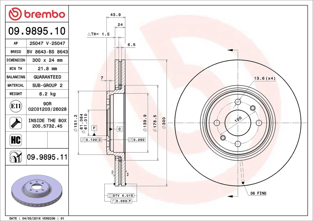 Brzdový kotouč BREMBO 09.9895.10